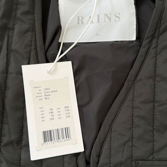 Rains Unisex Liner Jacket Black Size M/L - Picture 5 of 9